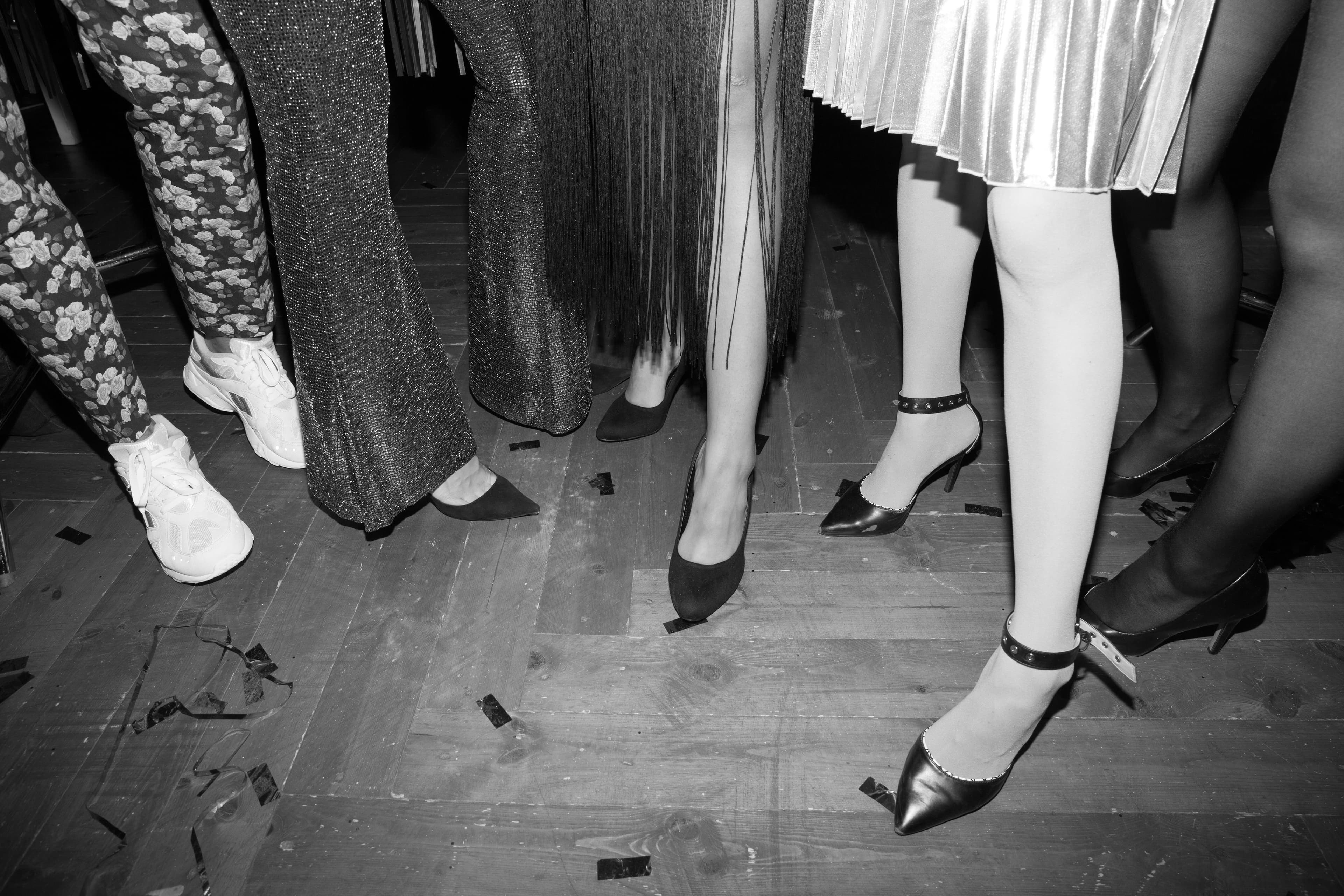 A stylish black and white photograph of an evening event