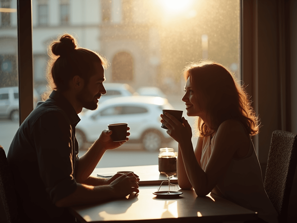 Two people sharing coffee and a warm conversation